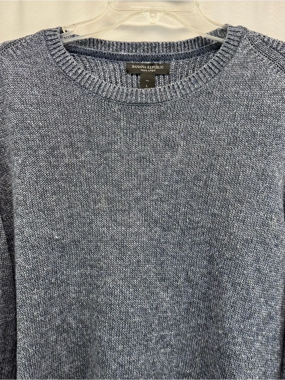 Banana Republic Mens Heathered Navy Crewneck Sweater L Tall Linen Preppy Dad